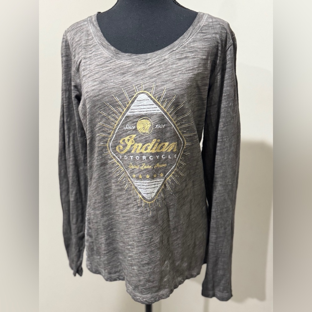 Indian Motorcycle Women's Charcoal Long Sleeve Tee Medium Biker Chic Moto style‎